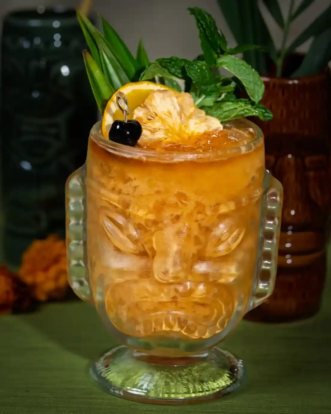 A picture of a Tipsy Tiger signature cocktail, the Mai Chai